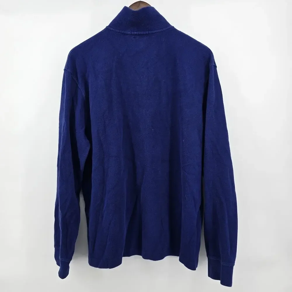 Polo Ralph Lauren Quarter Zip Pullover Mens‎ L Blue Estate Rib Cotton Flesh Pony
